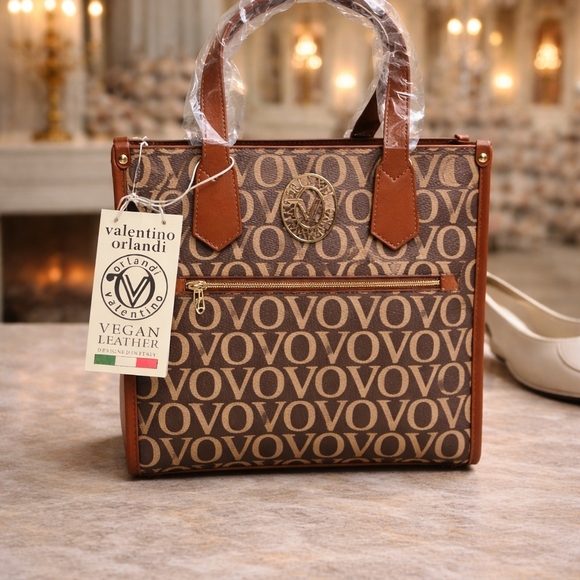Valentino Orlandi Handbags - New Valentino Orlandi Vegan Leather Brown Monogram Tote